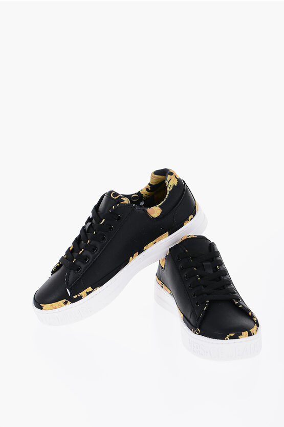 Shop Versace Couture Jeans Leather Printed Low-top Sneakers