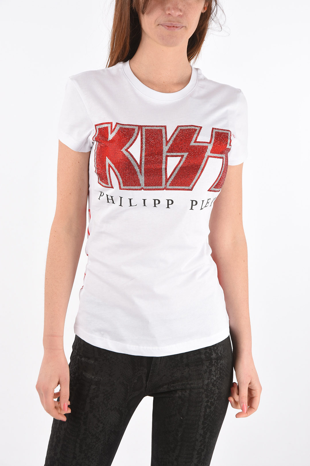 ik betwijfel het Vervorming persoon Philipp Plein COUTURE KISS crew-neck t-shirt with with Rhinestone  Embellishment on the front women - Glamood Outlet