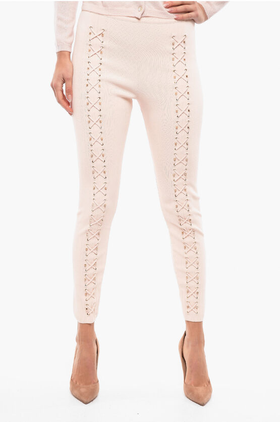 Philipp Plein Couture Lace-up Detail String Leggings In Pink