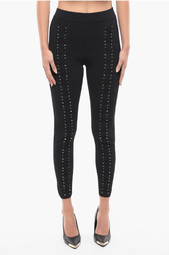 Philipp Plein Couture Lace-up Detail String Leggings In Black