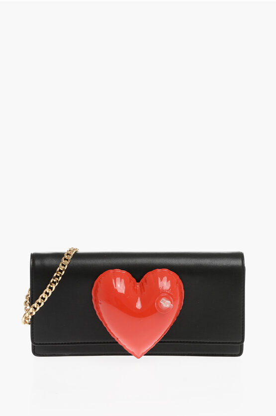Moschino Couture! Leather Clutch With Inflatable Heart And Removable