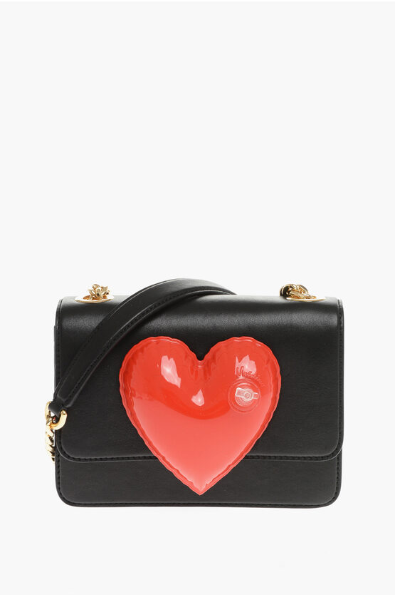 Moschino Couture! Leather Crossbody Bag With Inflatable Heart And Gol In Black