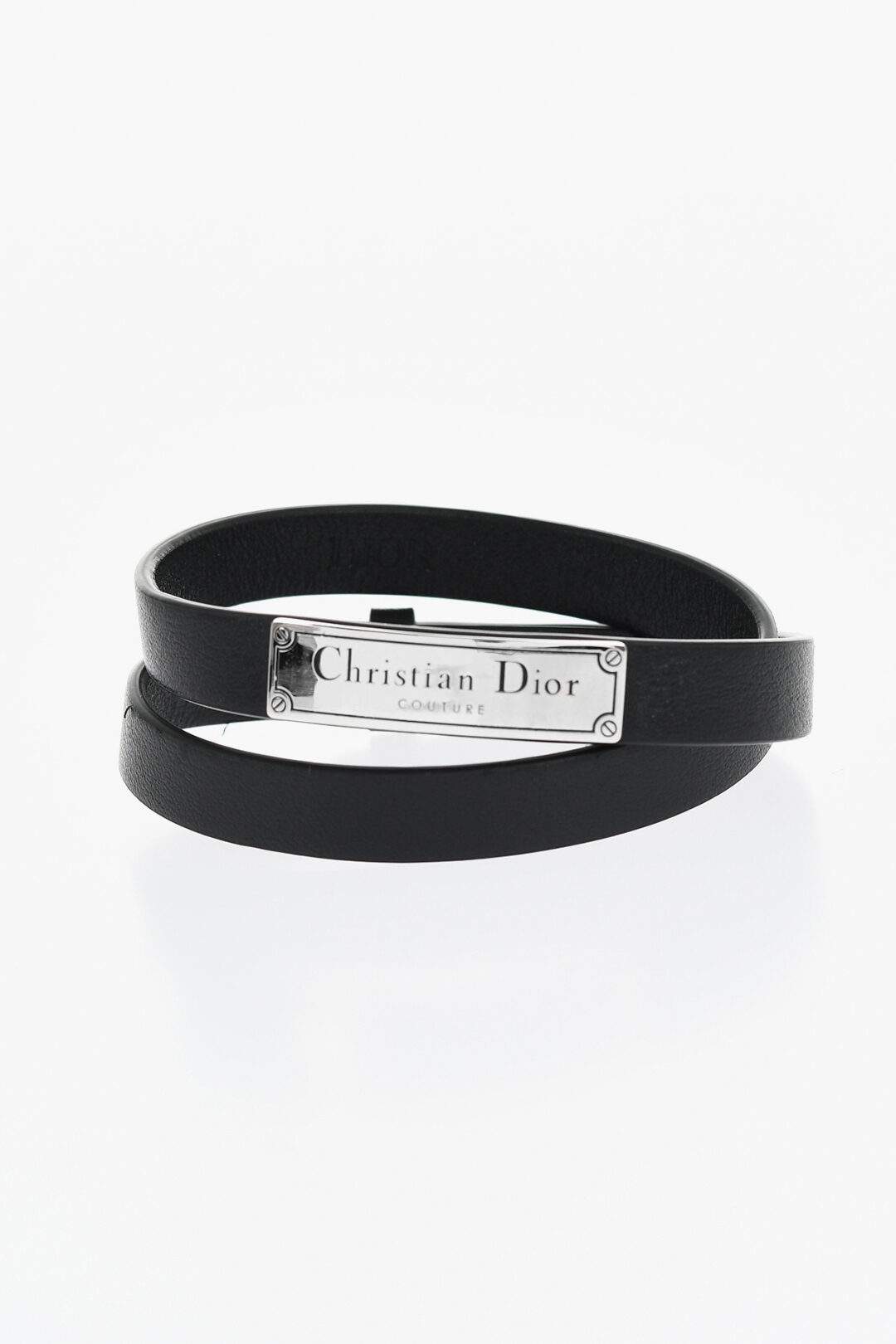 Bulova Men's Black Leather Double-Wrap Bracelet - Brushed Stainless Steel Hook Clasp