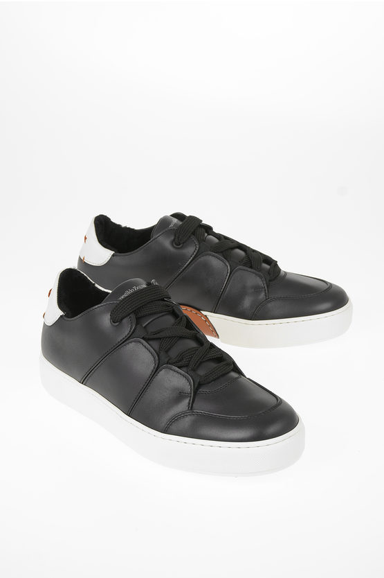 Ermenegildo Zegna Couture Leather Tiziano Sneakers In Black