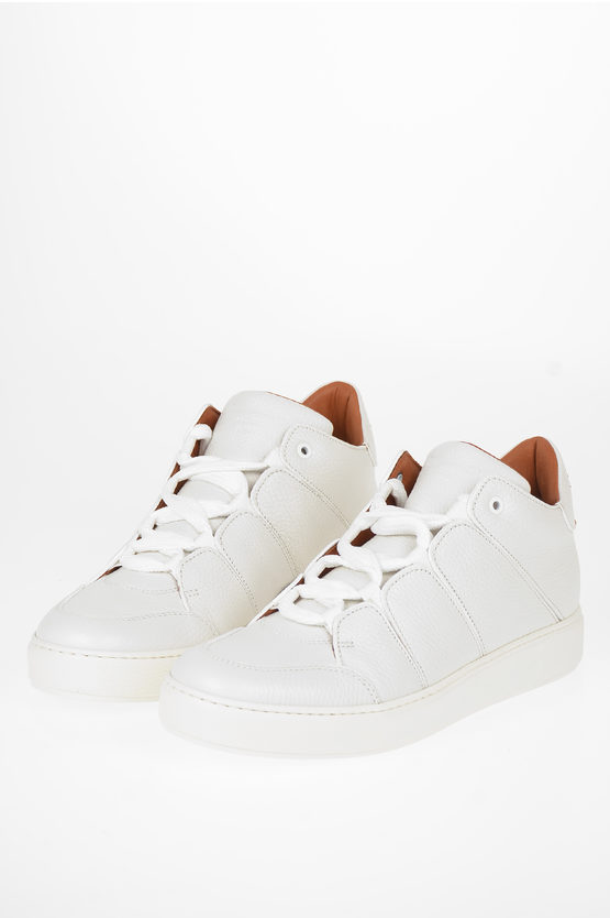 Ermenegildo Zegna Couture Leather Tiziano Sneakers In White