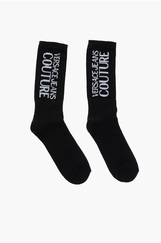 Versace Couture Logoed Terry Socks In Black