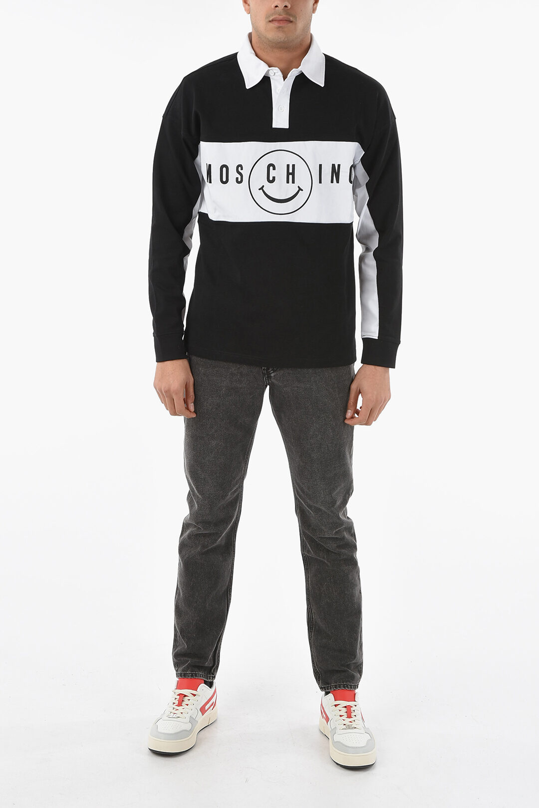 Moschino COUTURE! Long-sleeved SMILEY Two Tone Polo Shirt