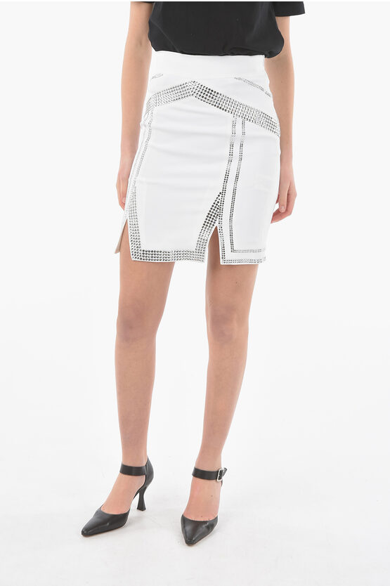 Philipp Plein Couture Miniskirt With Crystals And Front Vents In Metallic