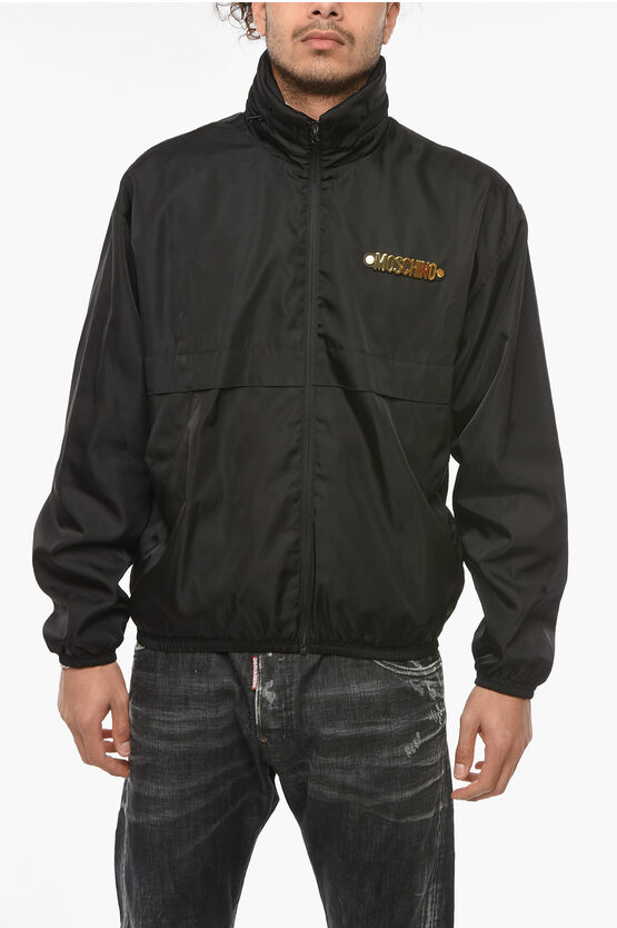 Moschino Couture! Nylon Windbreaker With Foldable Hood In Black