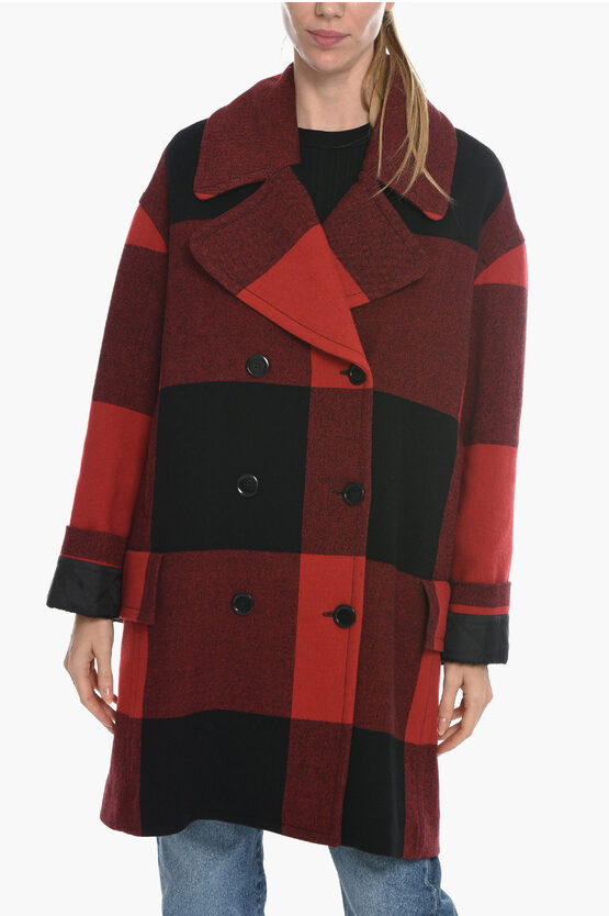 Moschino Couture! Oversized Double-breasted Coat With Plaid Check Mot In Red
