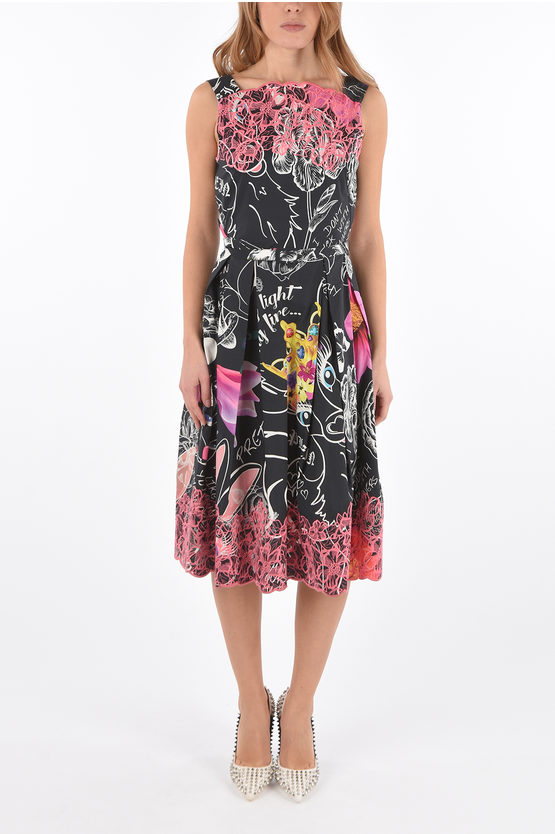 Philipp Plein Couture Printed And Pleated Wait Your Turn Dress With Belt In Multi