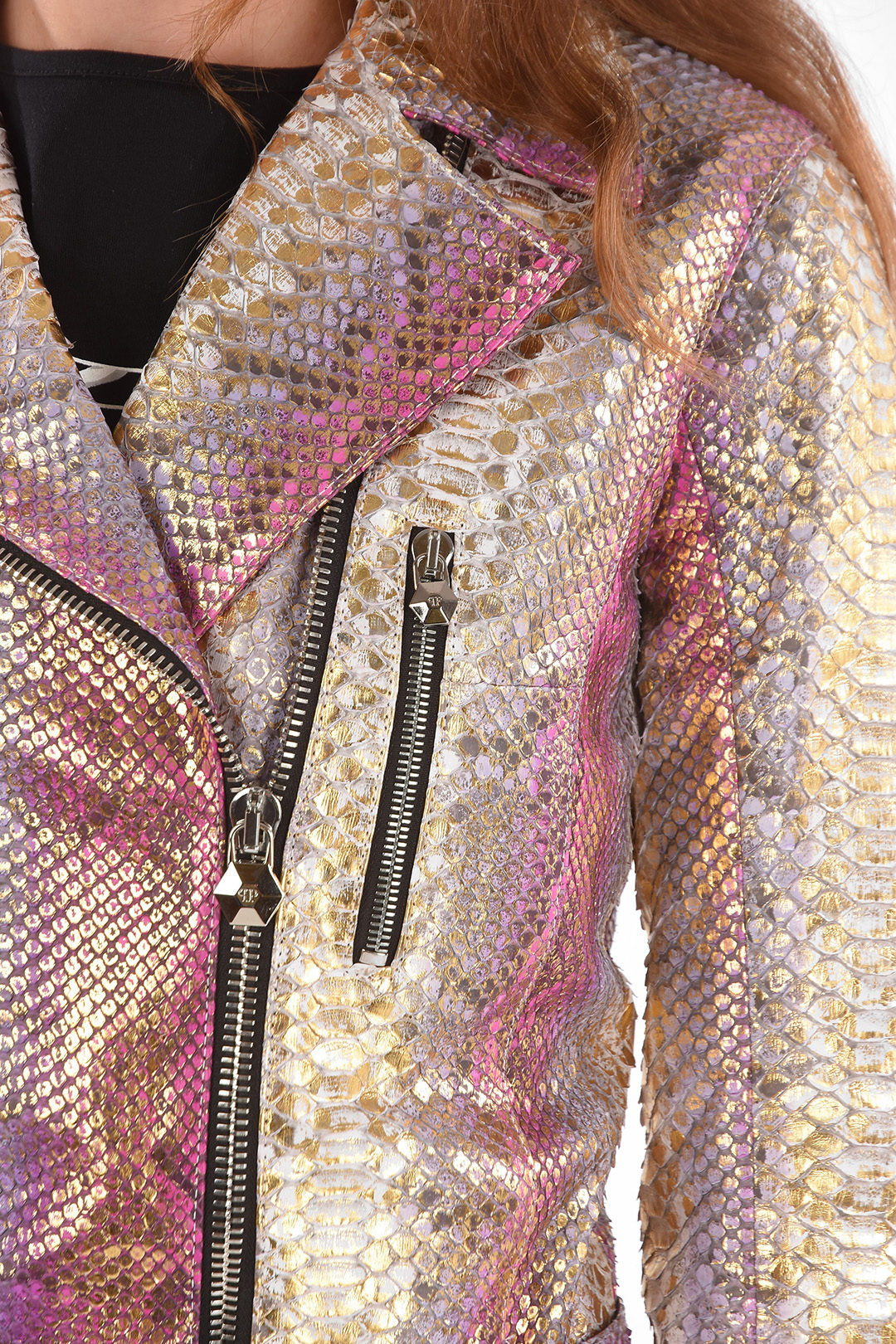 Philipp Plein COUTURE Python Leather Biker Jacket PINK MOOD women