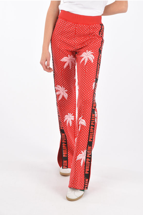 Philipp Plein Couture Rhinestone Embellished Aloha Jogging Bootcut Pants In Red