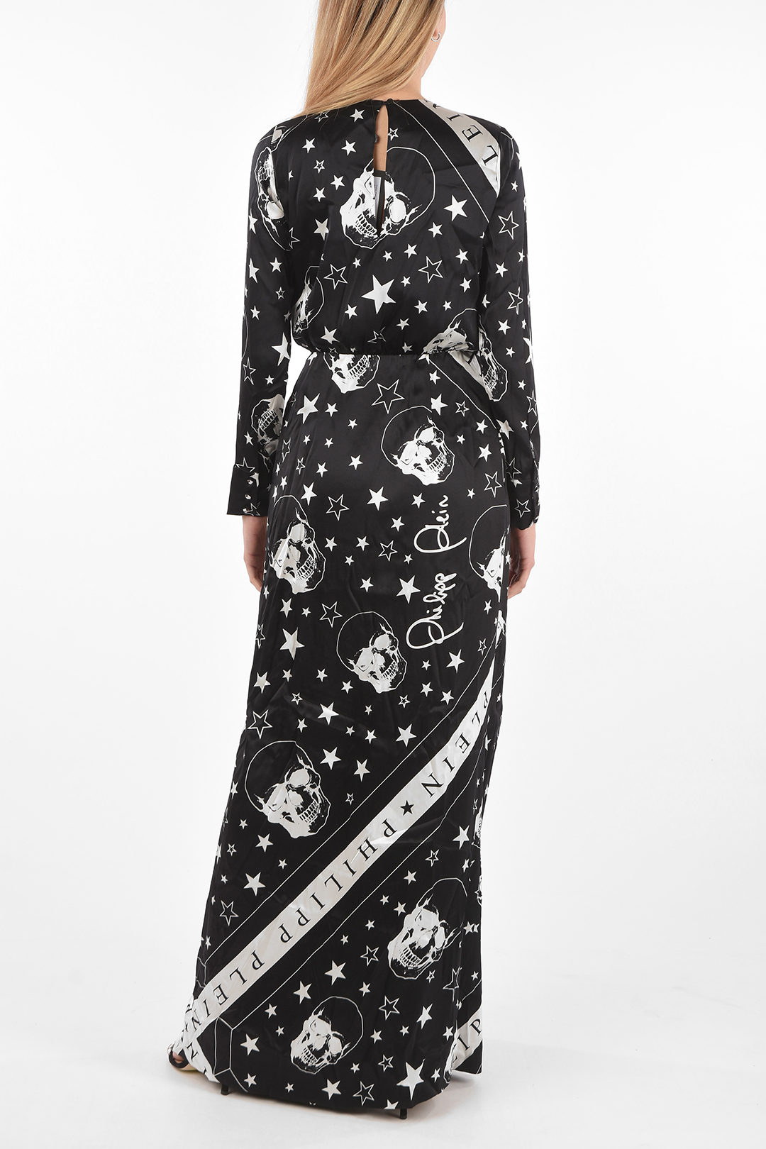 Philipp Plein COUTURE Side Split STARS AND SKULL Satin Dress