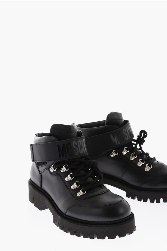 Moschino COUTURE! Solid color leather ankle boots men