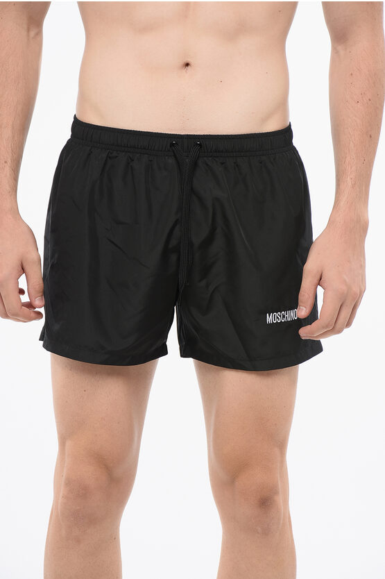 Moschino Black Upside Down Logo Swim Shorts In Black