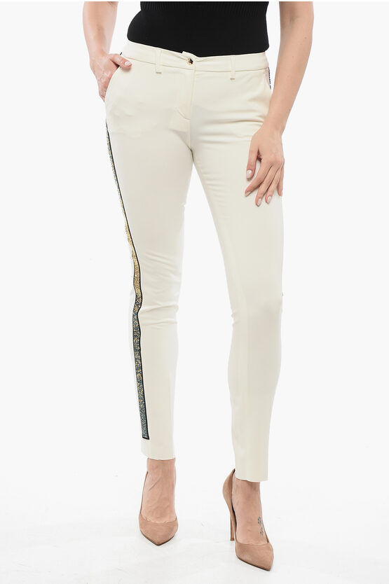 PHILIPP PLEIN COUTURE STRAIGHT LEG VERONIQUE PANTS WITH RHINESTONE SIDE BA 