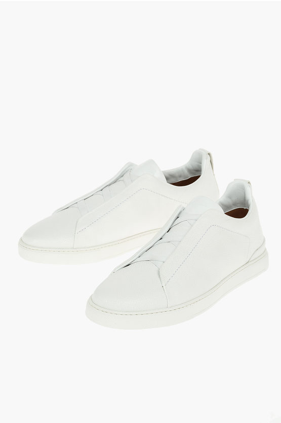 Ermenegildo Zegna Couture Textured Leather Triple Stitch Sneakers In White