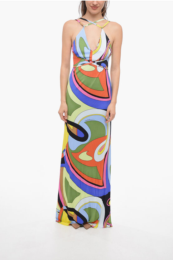 Moschino Couture ! Viscose Multicolored Dress With V-neckline