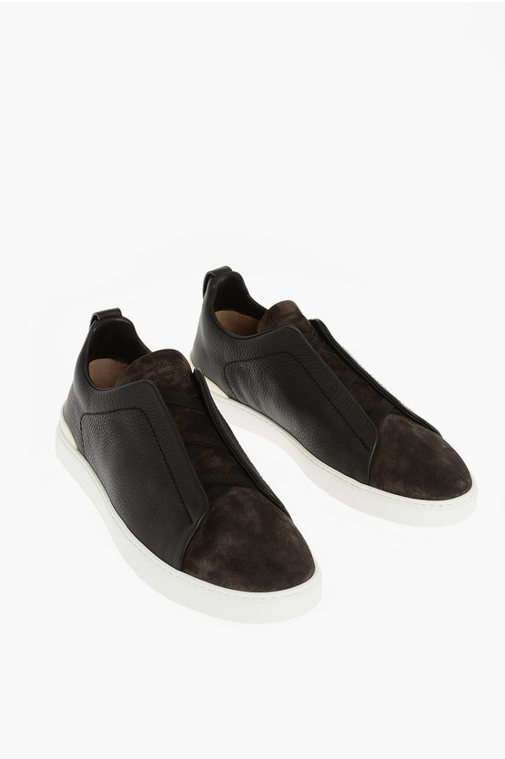 Ermenegildo Zegna Couture Xxx Suede And Textured Leather Trainers In Black