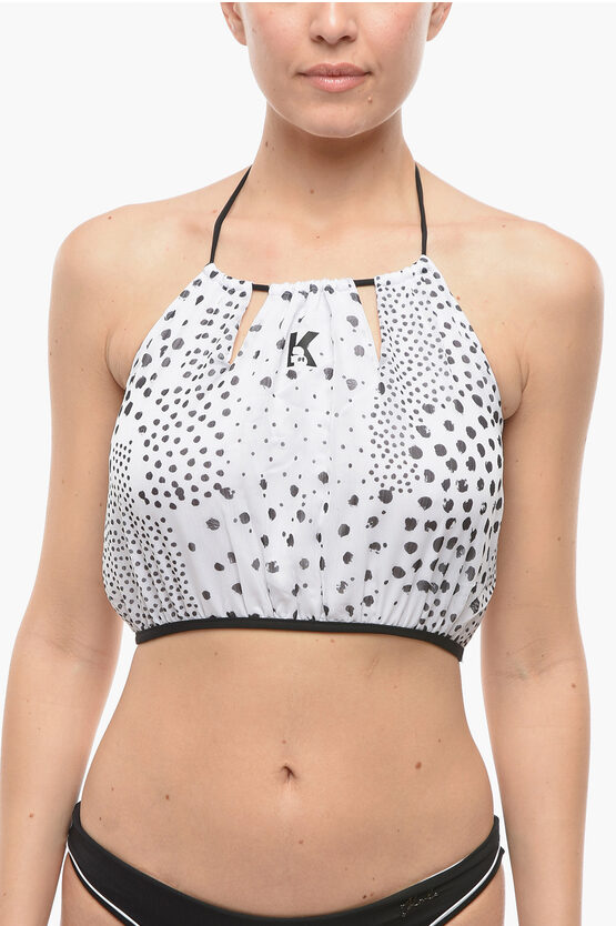 Karl Lagerfeld Cover Up Swimsuit Halterneck Top With Contrasting Printed In White
