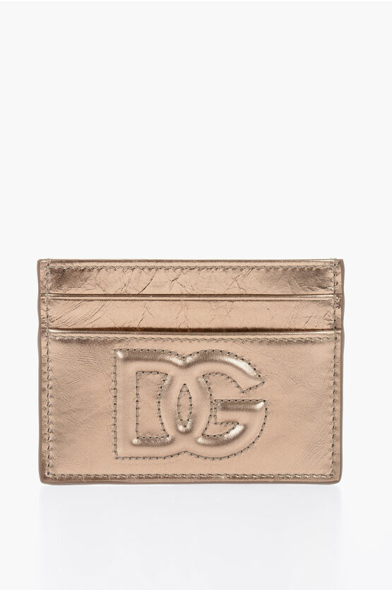 Dolce & Gabbana Cracked Effect Metallic Leather Card Holder With Embossed Mo