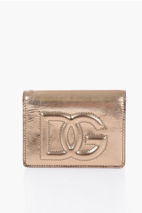 Dolce & Gabbana Cracked Effect Metallic Leather Wallet With Embossed Monogra