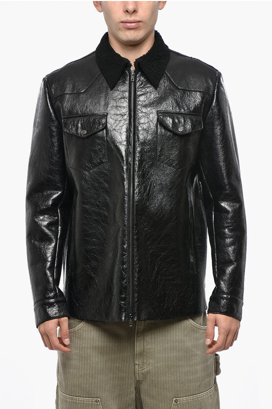 Salvatore Santoro Crackle-finish Leather Jacket With Double Breast Pocket In Black