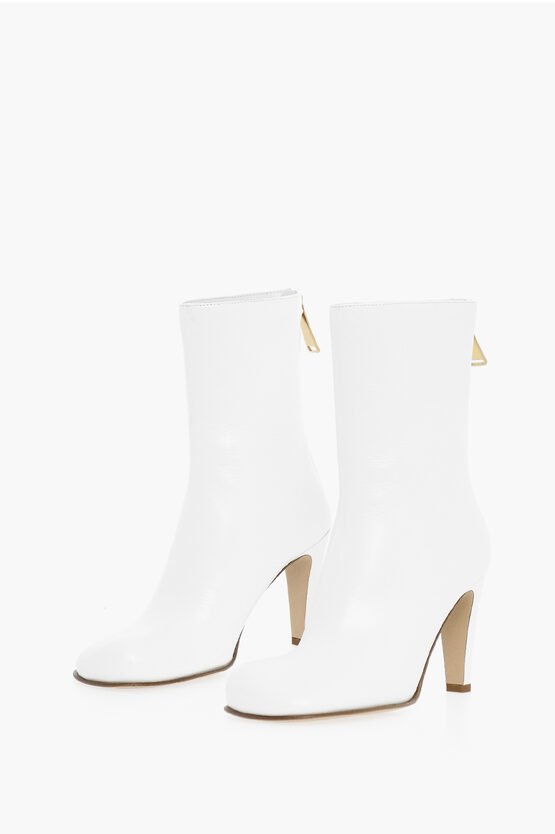 Bottega Veneta Craquelé Leather Bloc Ankle Boots With Round Toe 9cm In White