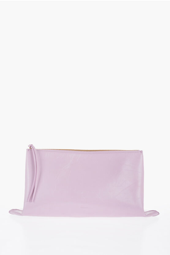 Jil Sander Craquelé Leather Clutch With Zip Closure