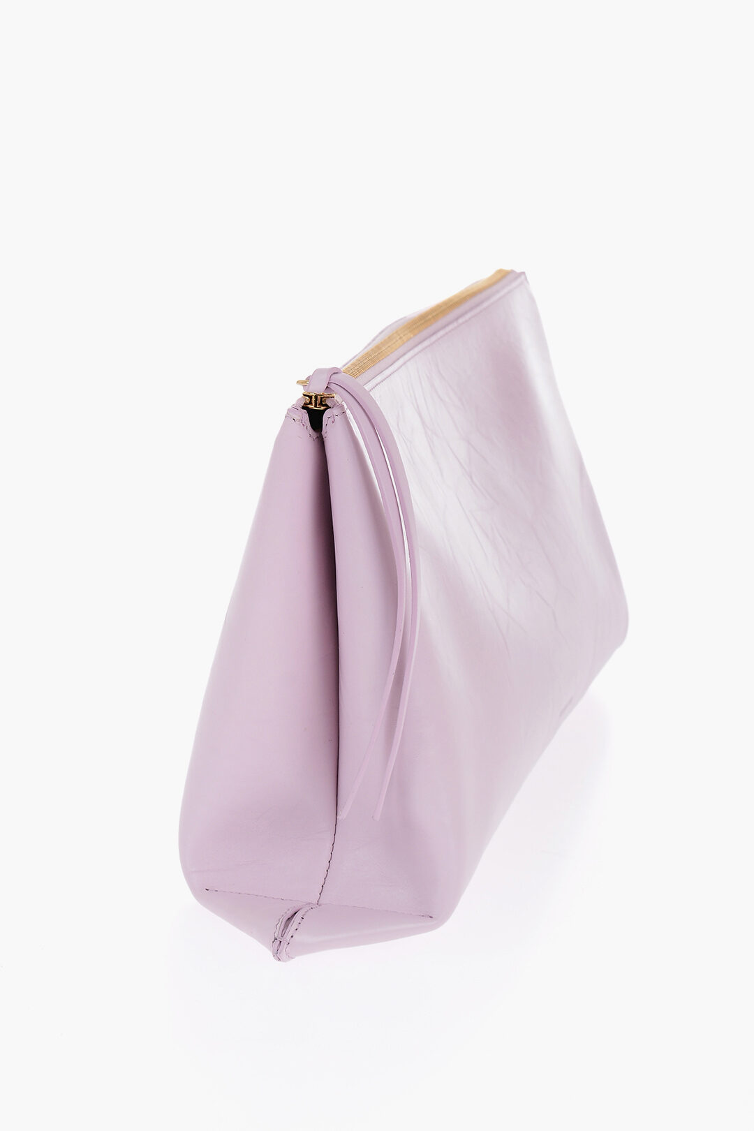 Jil Sander Craquelé Leather Clutch with Zip Closure women