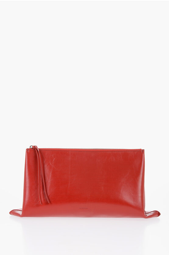 Jil Sander Craquelé Leather Clutch With Zip Closure