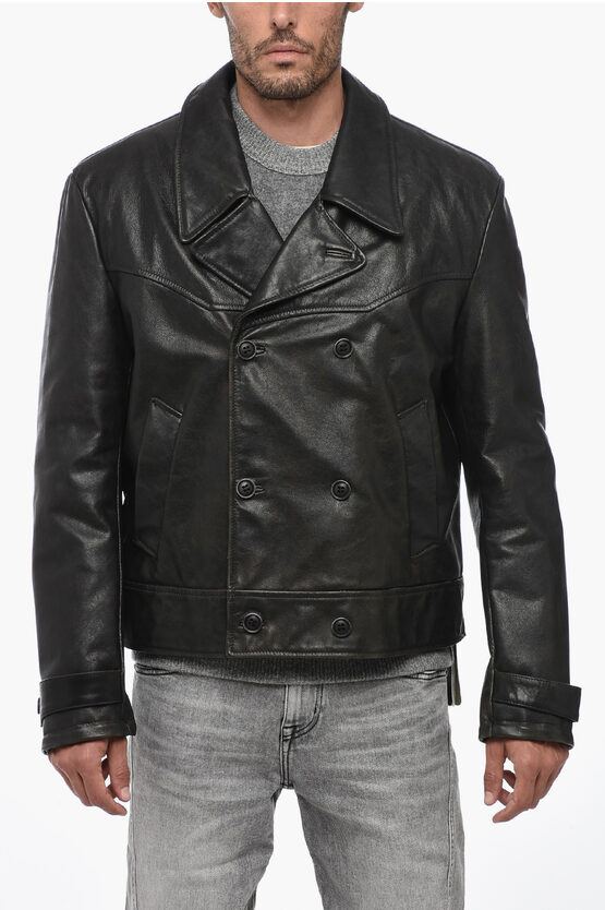 Salvatore Santoro Craquelé Leather Double-breasted Biker Jacket