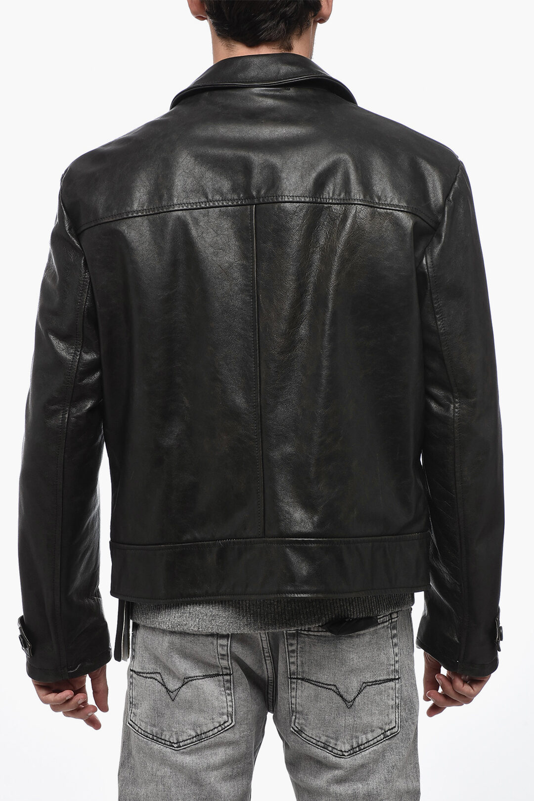 Salvatore Santoro Craquelé Leather Double-breasted Biker