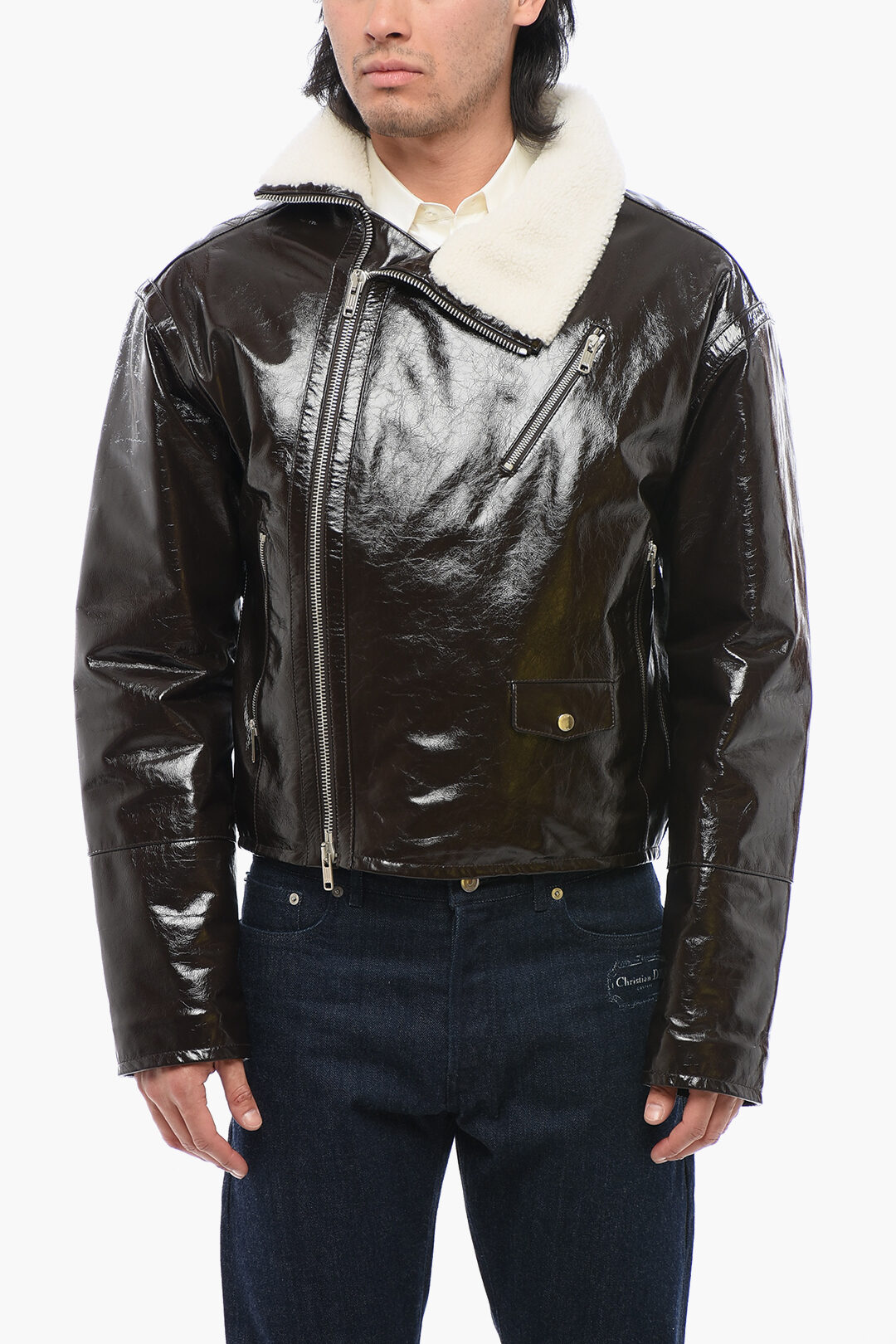 Dior Craquelé Leather Jacket with Side Zip men - Glamood Outlet