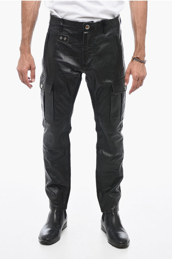 Dsquared2 Craquelé Leather Pants With Vintage Effect In Black