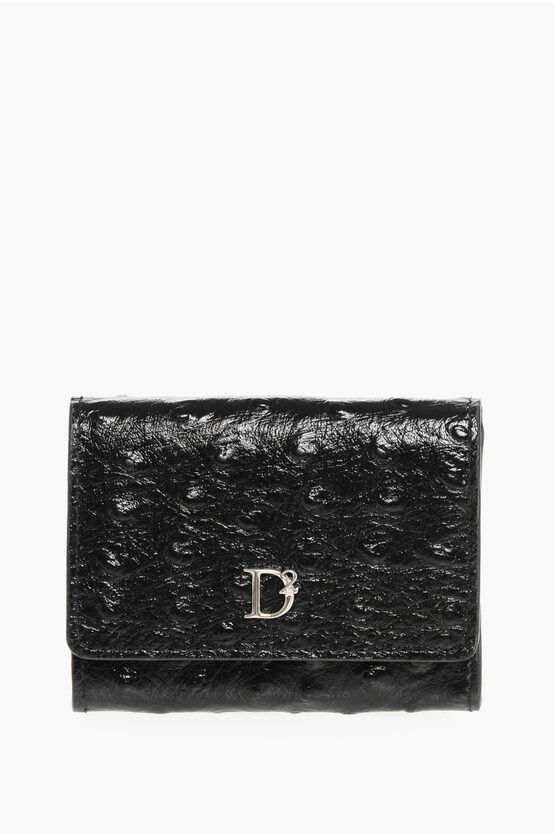 Dsquared2 Craquelé Leather Wallet With Applicated Logo In Black