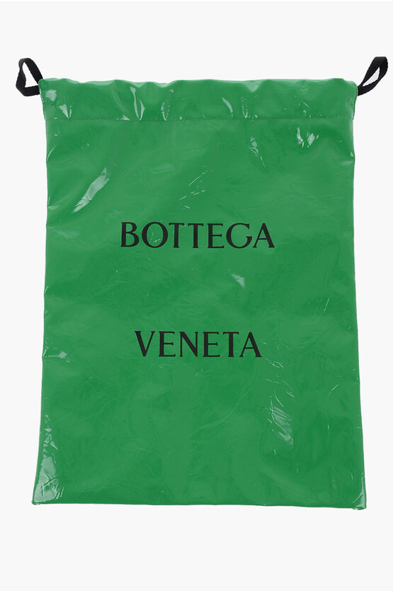 Shop Bottega Veneta Creased Leather Badge Drawstring Bag With Engraved Logo
