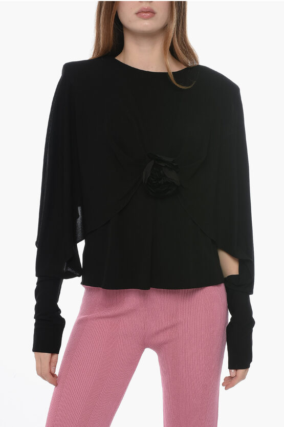 Shop Saint Laurent Crepe Jersey Blouse With Batwing Sleeves