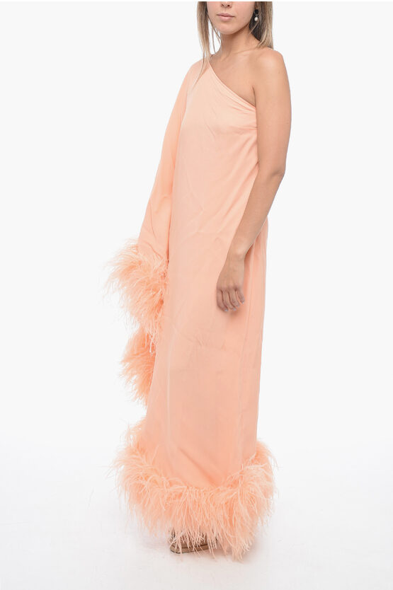 Shop Taller Marmo Crepe Ubud One-shoulder Dress With Ostrich Feathers