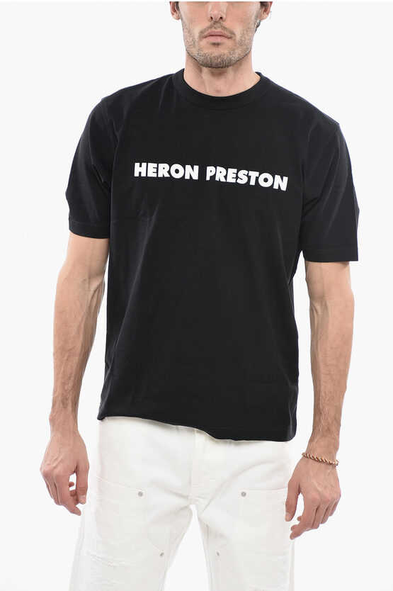 Heron Preston Crew Neck 100%hp Cotton T-shirt With Embroidery In Black