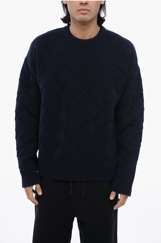 Shop Bottega Veneta Crew Neck 3d Intreccio Wool Blend Sweater