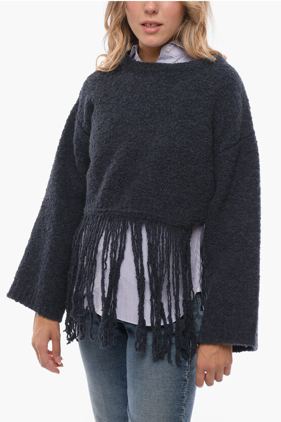 Co.go Crew Neck Alpaga Blend Sweater With Fringes