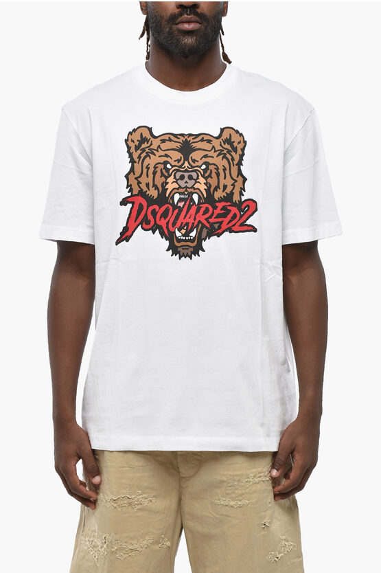 Dsquared2 Crew Neck Angry Bear T-shirt With Print In White