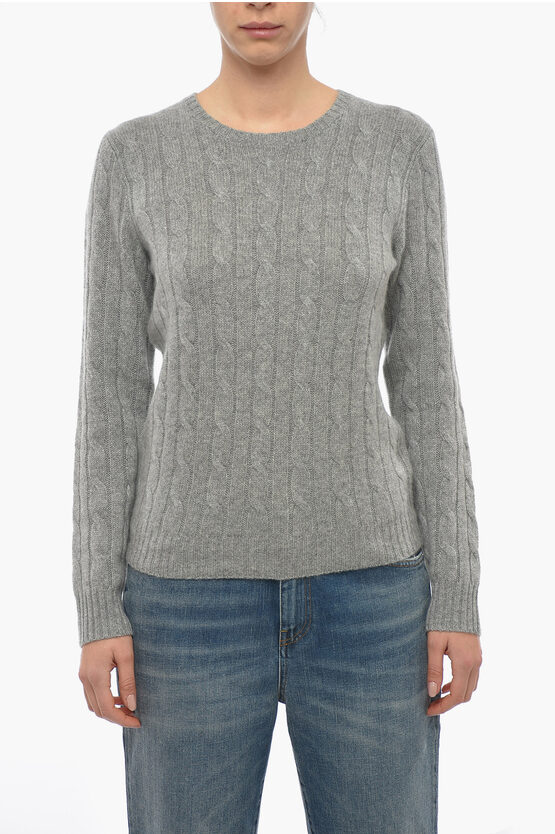 Polo Ralph Lauren Crew Neck Aran Cashmere Sweater In Gray