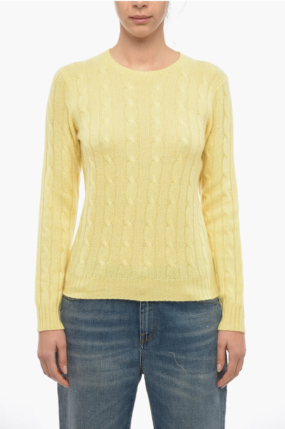 Polo Ralph Lauren Crew Neck Aran Cashmere Sweater In Yellow
