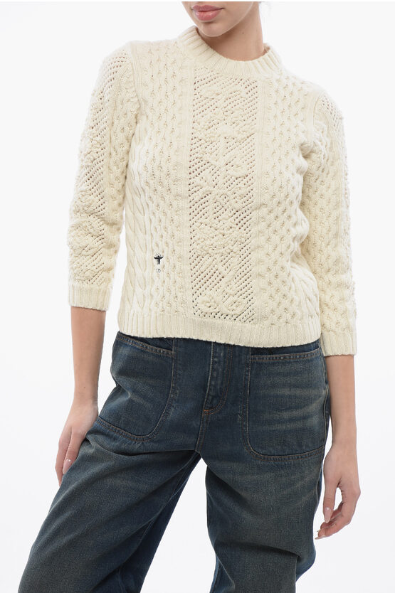 DIOR CREW NECK ARAN VIRGIN WOOL SWEATER