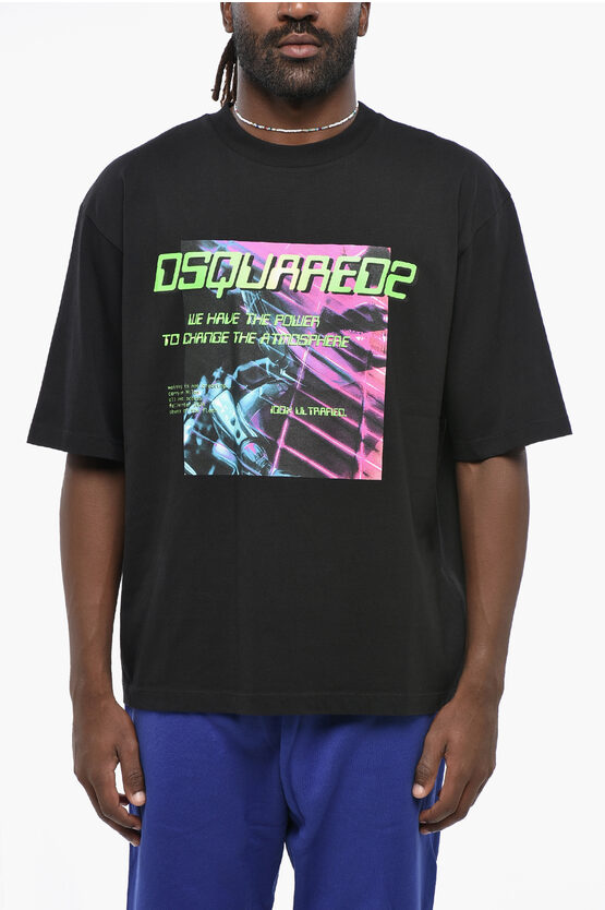 Dsquared2 Crew Neck Atmosphere T-shirt With Front Print In Multi