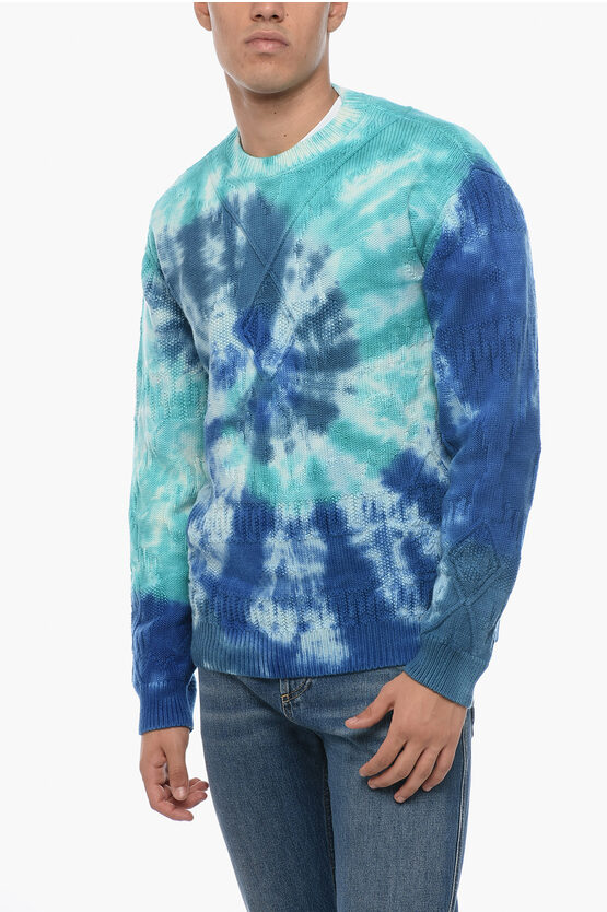 Shop Alanui Crew Neck Blue Lagoon Tie Dye Wool Pullover