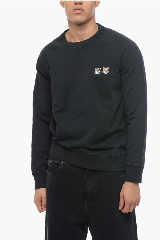 Maison Kitsuné Crew Neck Brushed Cotton Sweatshirt With Embroidered Patches